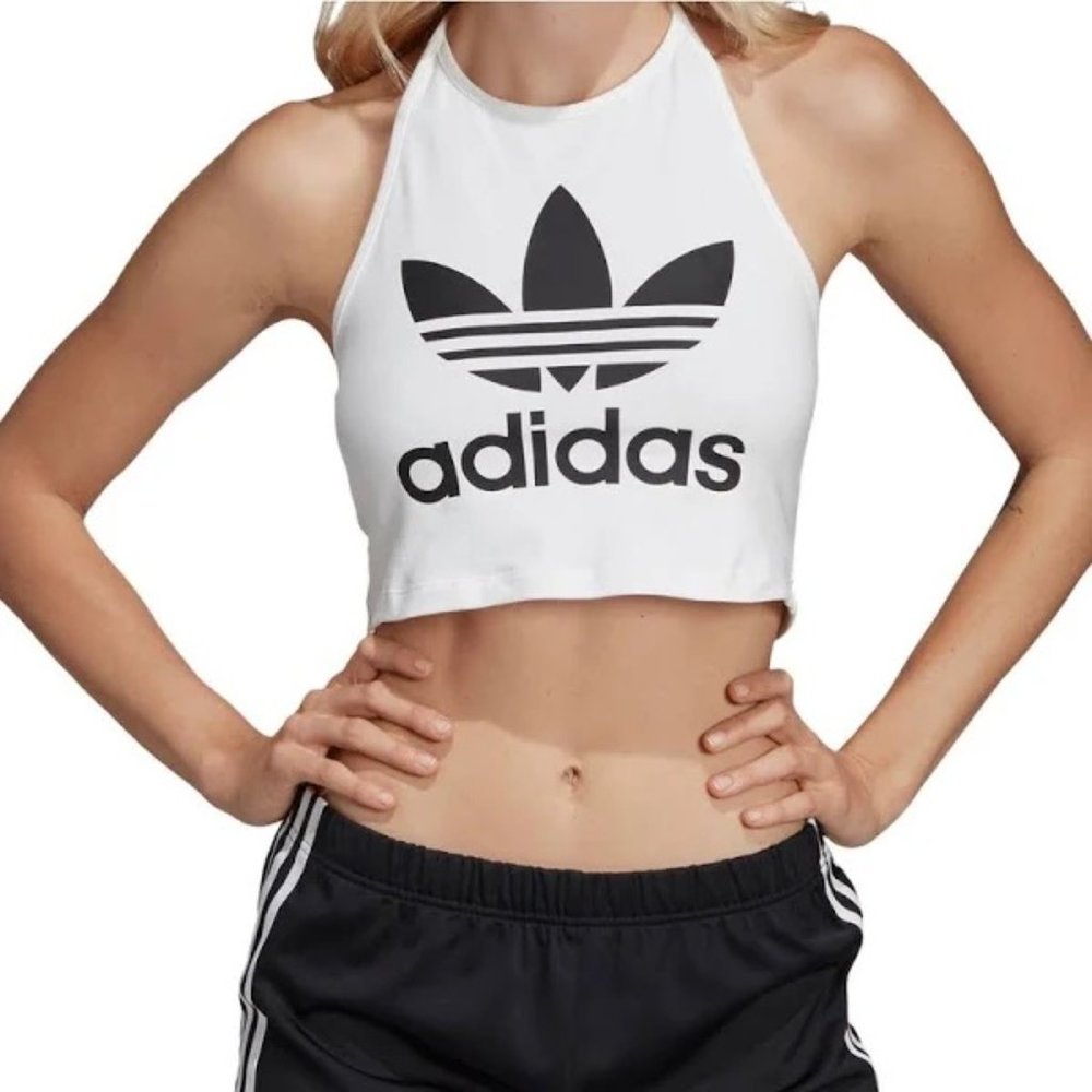 ADIDAS Trefoil Tie Halter Top - WHITE/BLACK